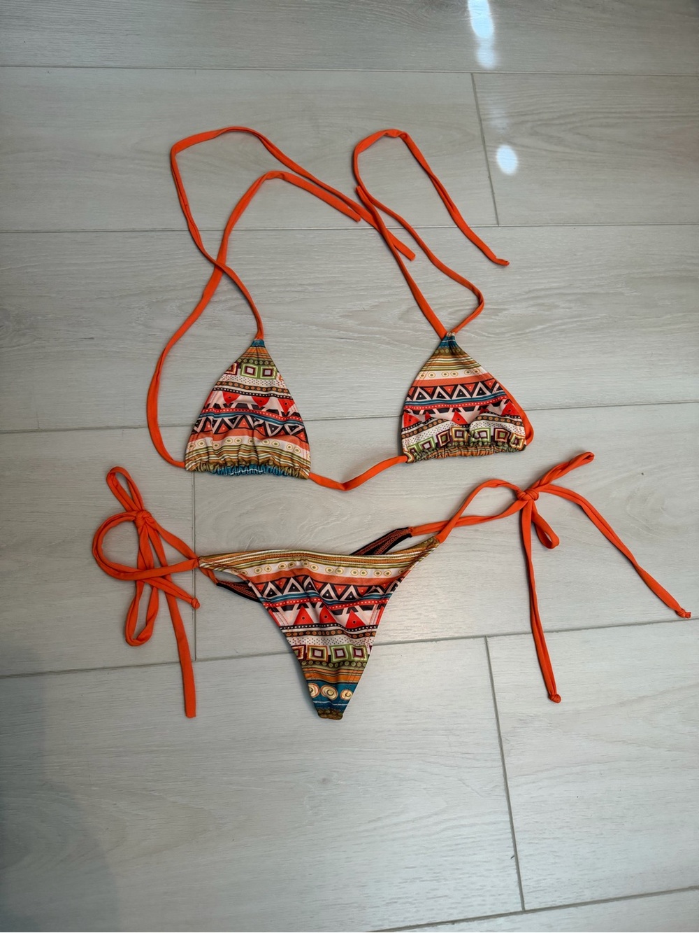 Orange Tribal Print String Bikini Top & Bottom Set